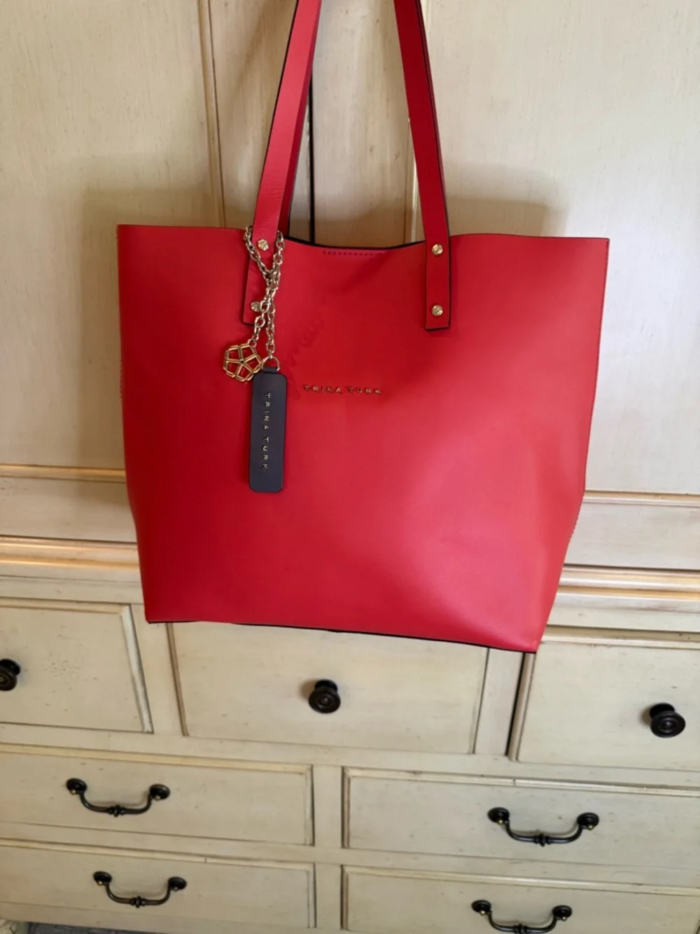 Trina Turk Coral-Peach Pebbled Tote - Picture 2 of 11